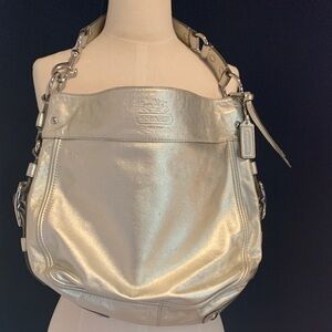 Coach Metallic Silver Leather Shoulder Bag